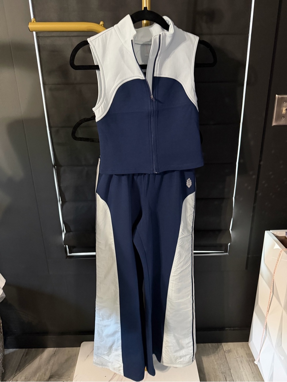 FP Movement by Free People Navy and White Wide-Leg Track Set NWOT